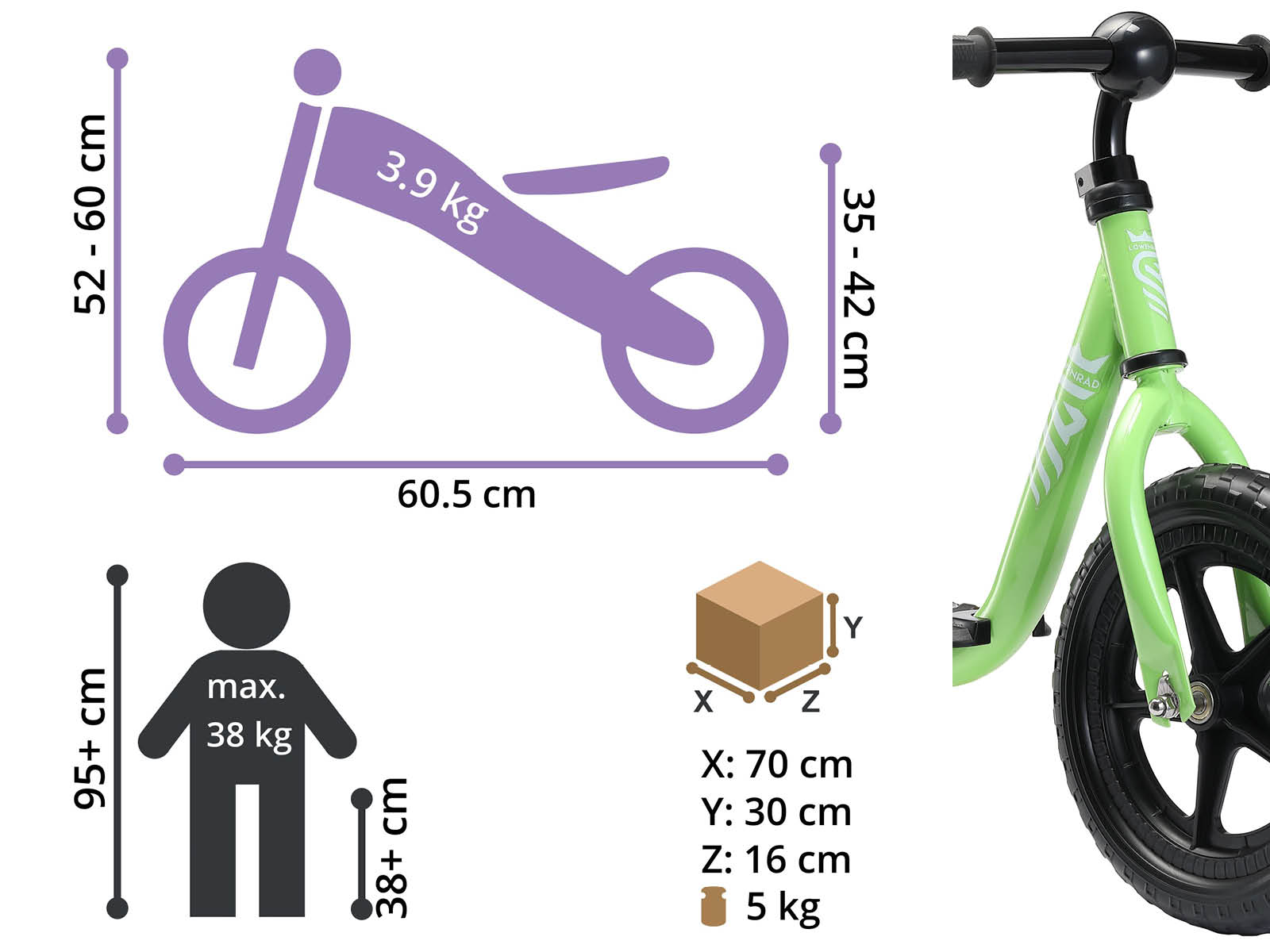Löwenrad loopfiets met staplank 12 inch, groen - Afbeelding 4