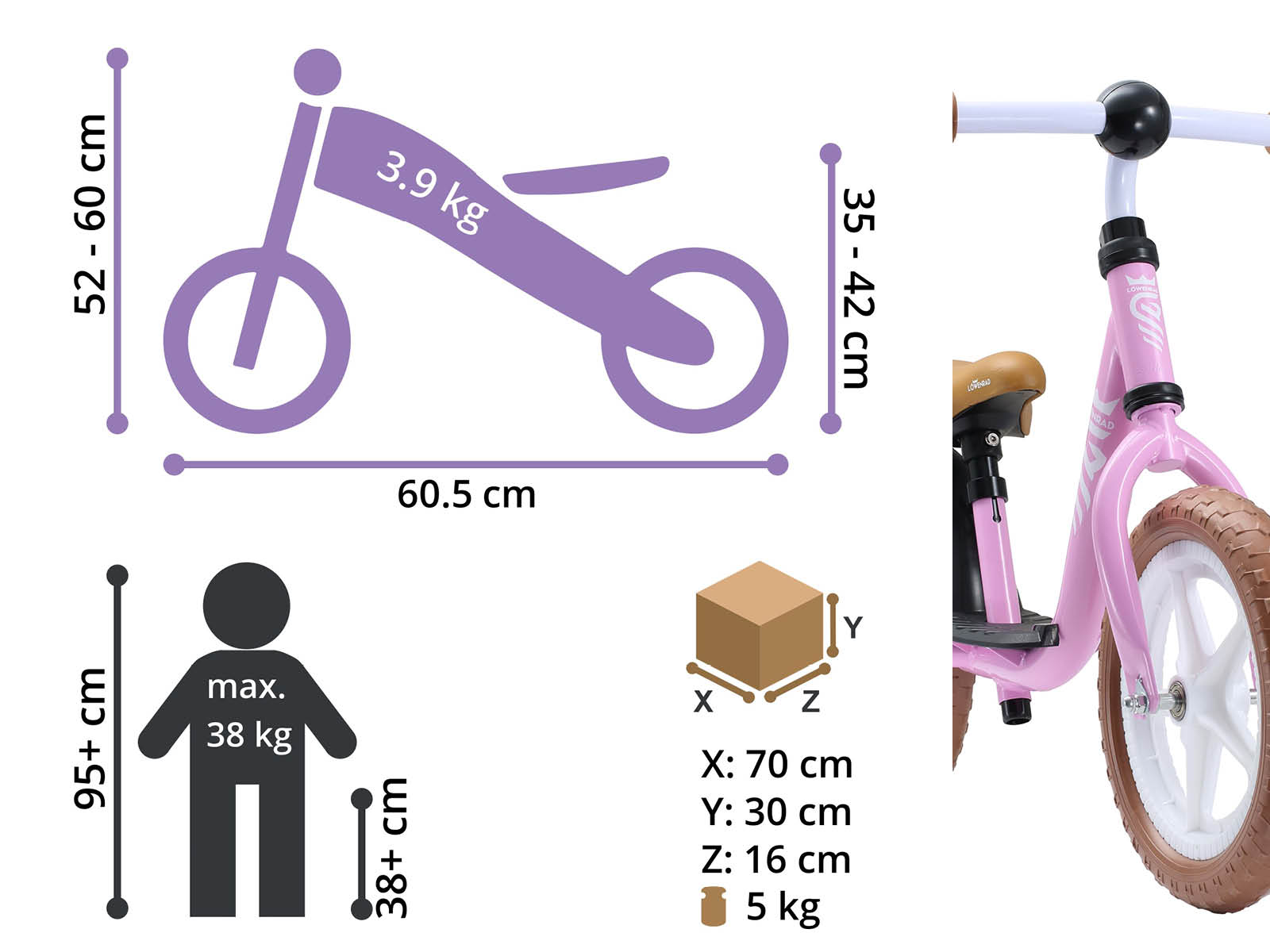 Löwenrad loopfiets met staplank 12 inch, roze - Afbeelding 4