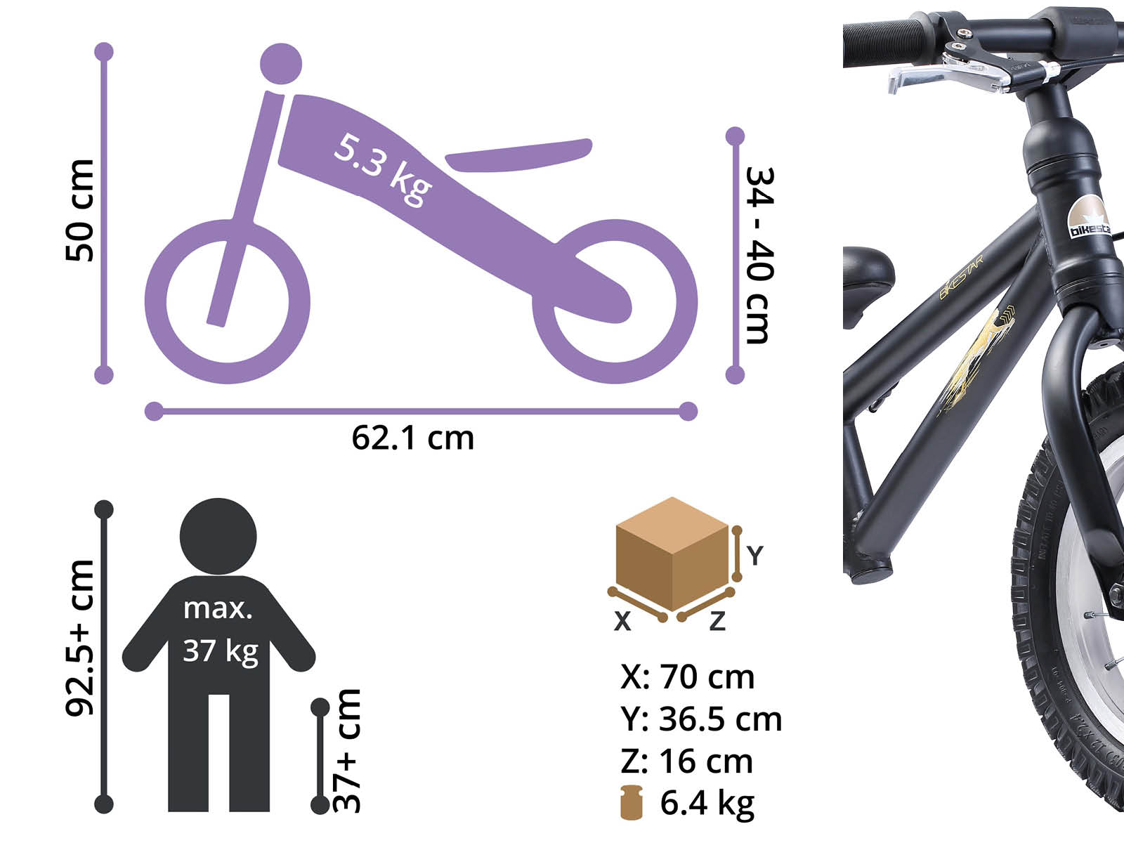 Bikestar loopfiets MTB 12 inch, zwart - Afbeelding 4