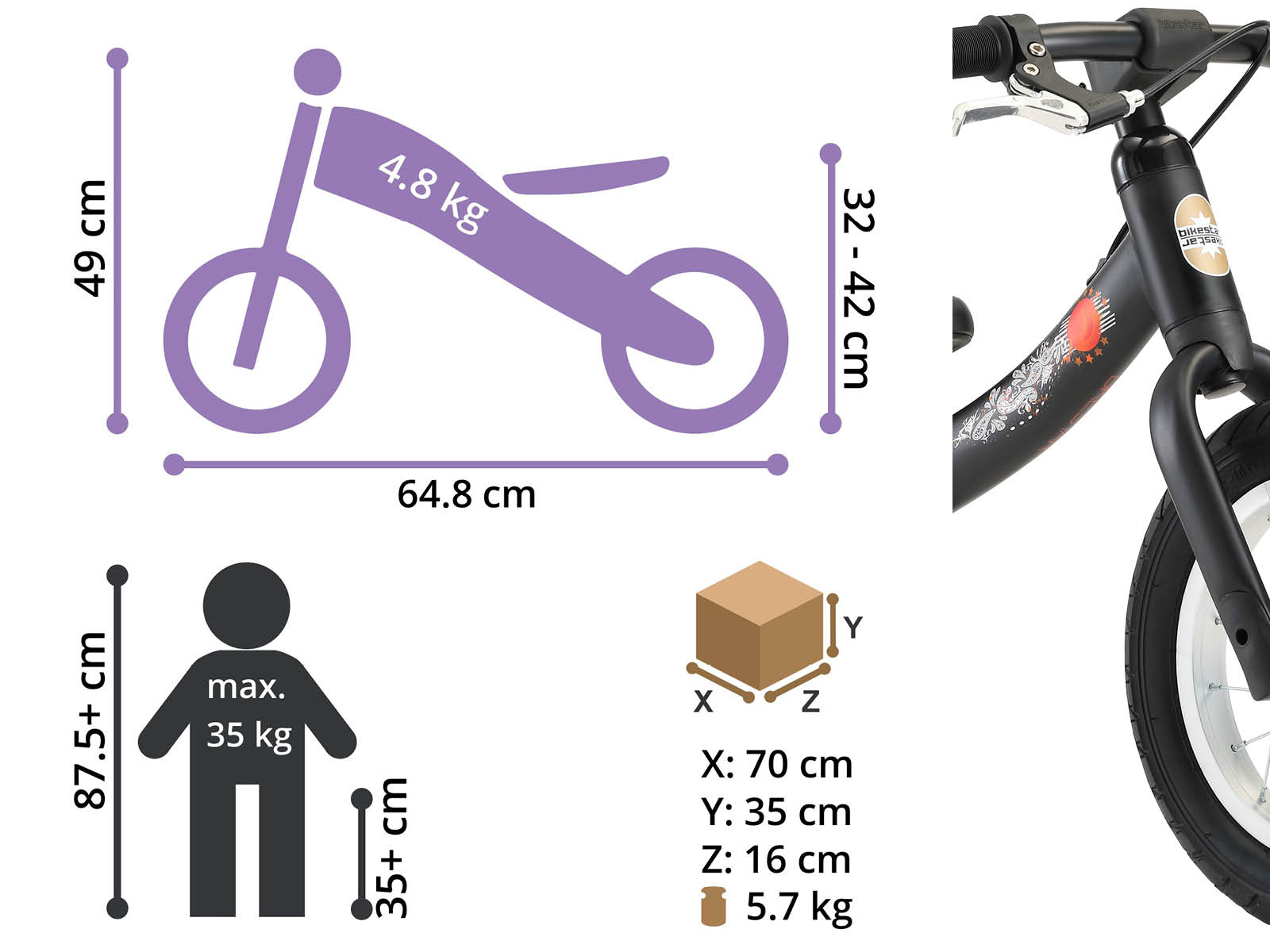 Bikestar meegroei loopfiets Sport 12 inch, zwart - Afbeelding 6