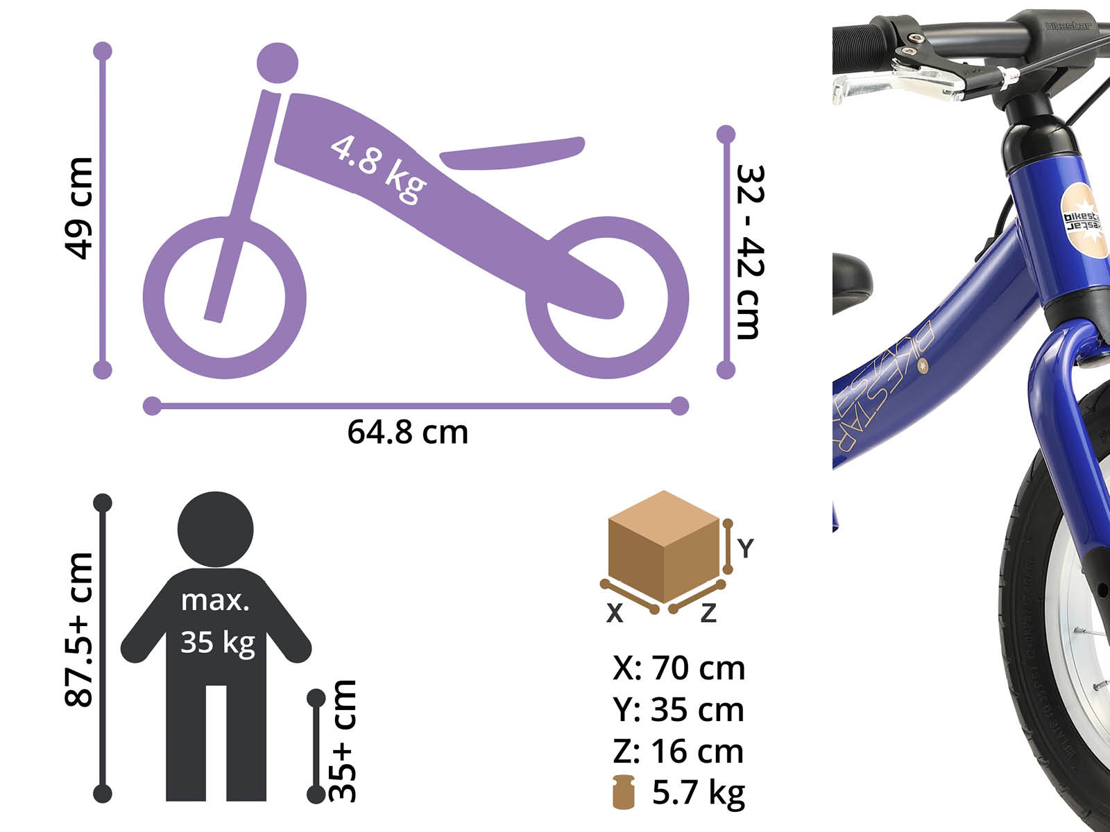 Bikestar meegroei loopfiets Sport 12 inch, blauw - Afbeelding 6