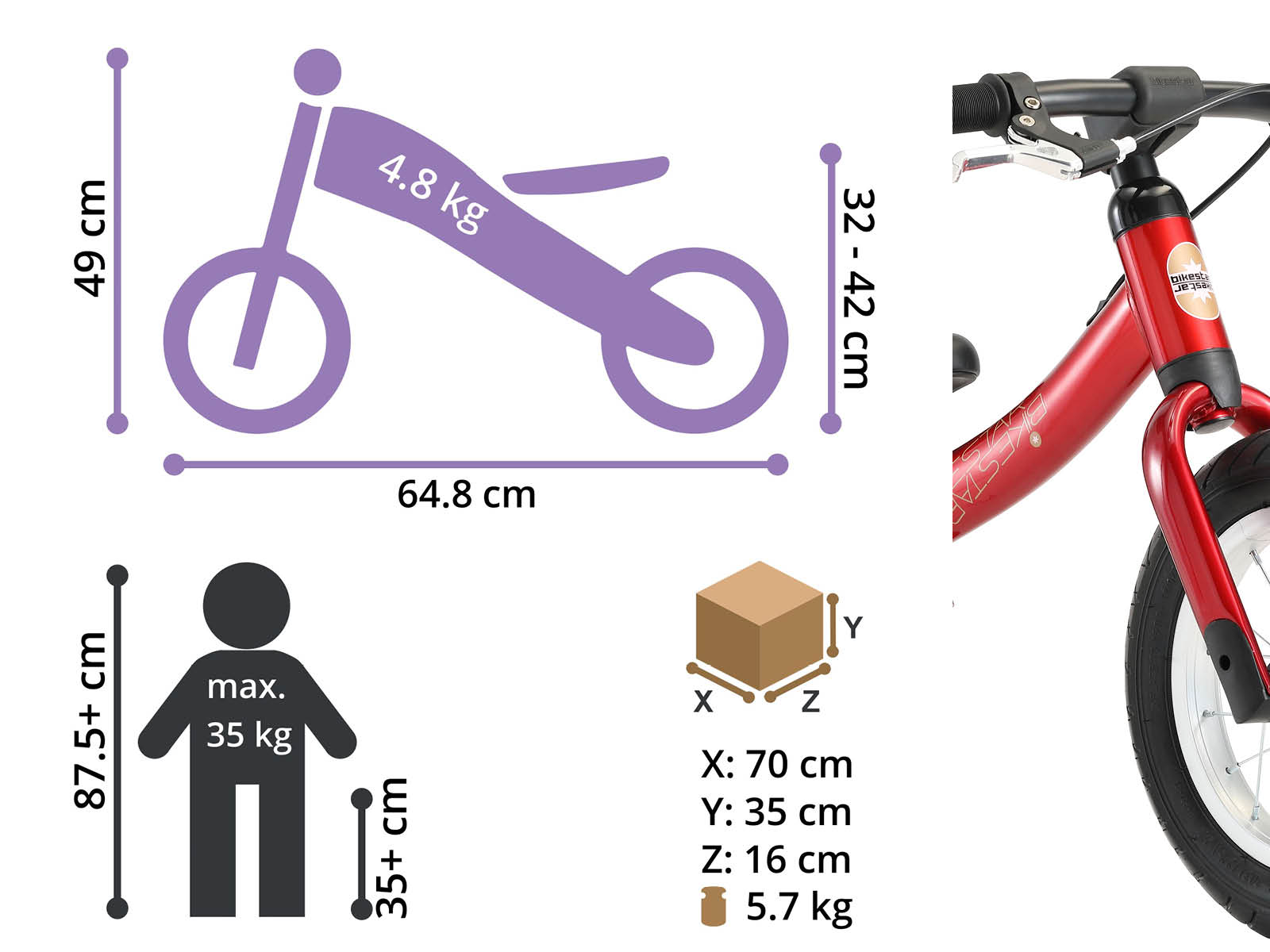 Bikestar meegroei loopfiets Sport 12 inch, rood - Afbeelding 6