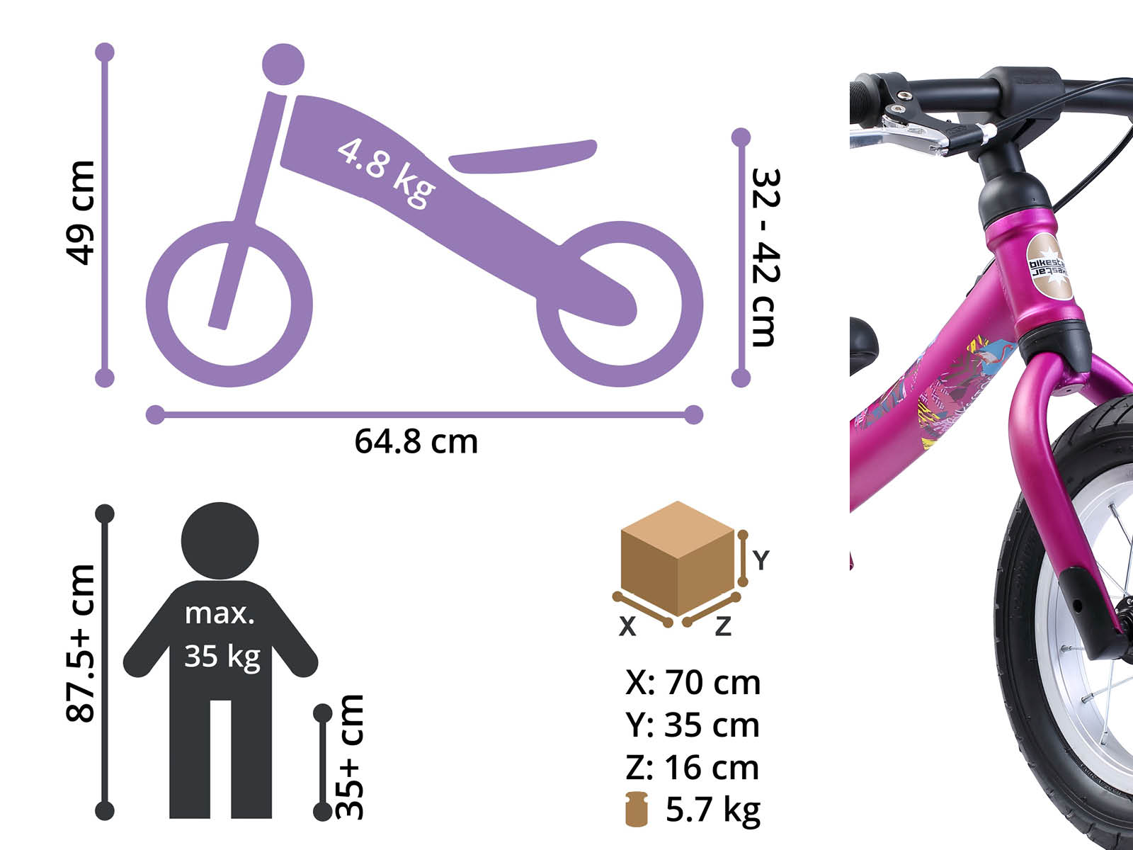 Bikestar meegroei loopfiets Sport 12 inch, paars - Afbeelding 6