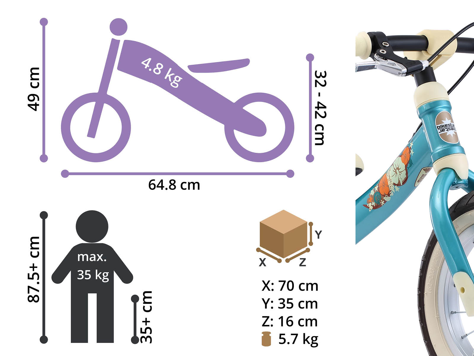 Bikestar meegroei loopfiets Sport 12 inch, turquoise - Afbeelding 6