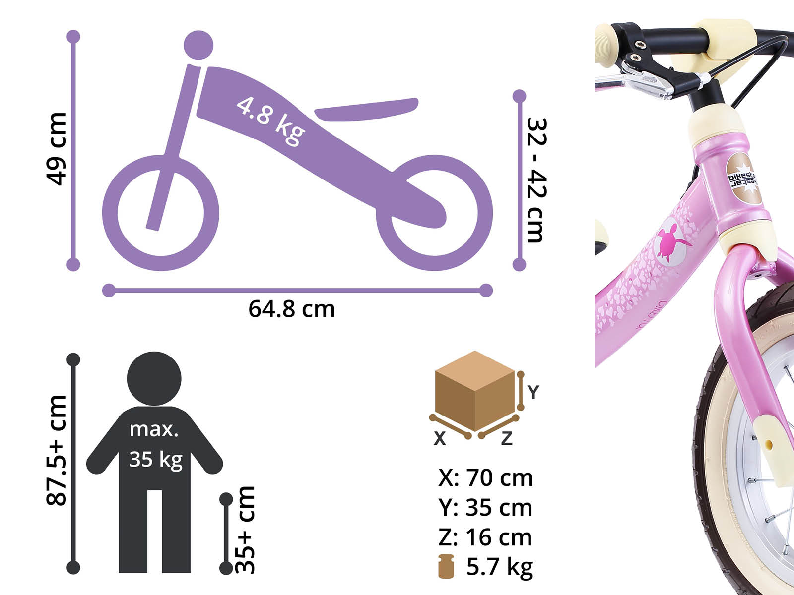Bikestar meegroei loopfiets Sport 12 inch, roze - Afbeelding 6