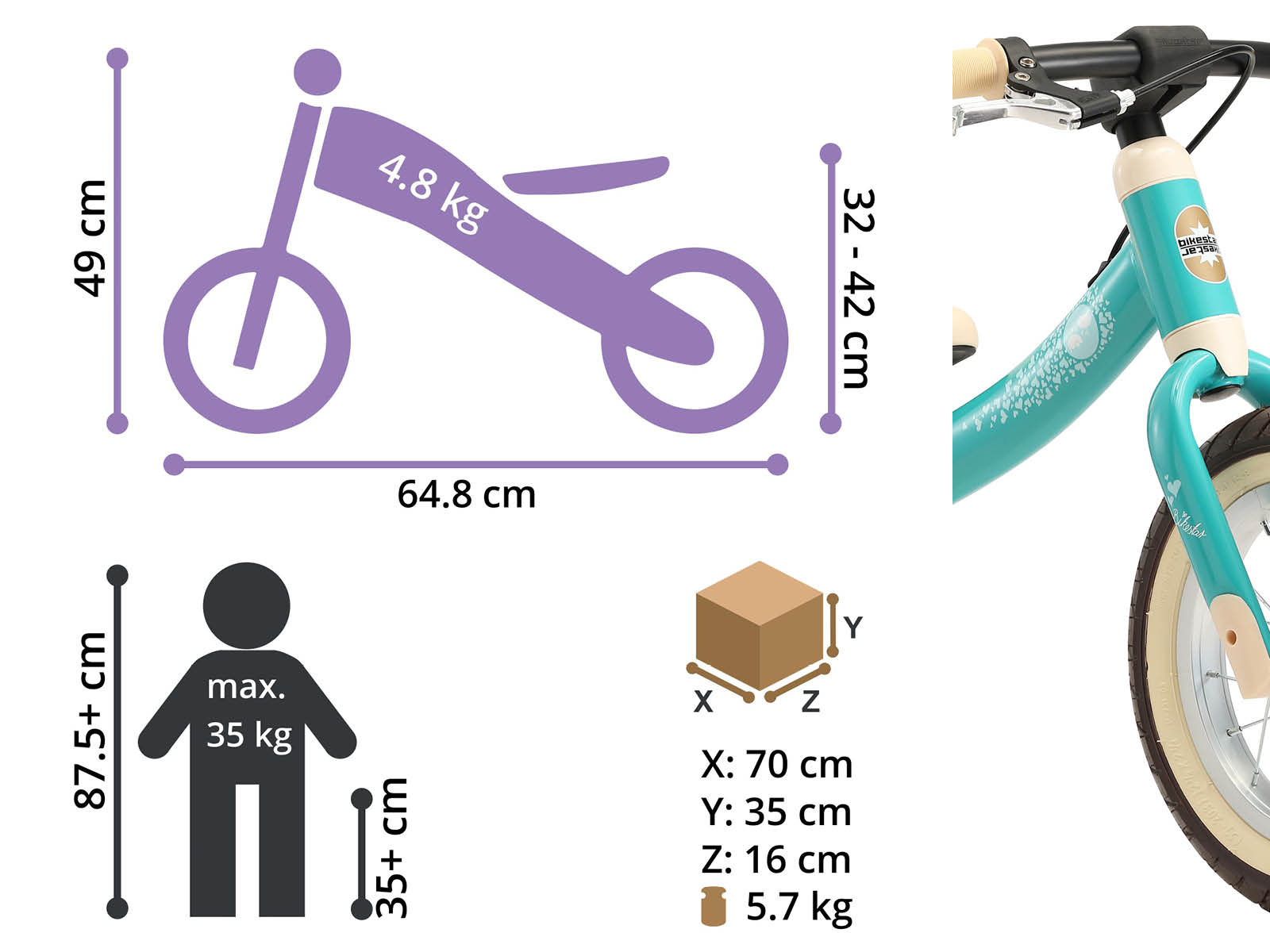 Bikestar meegroei loopfiets Sport 12 inch, turquoise vogel - Afbeelding 6