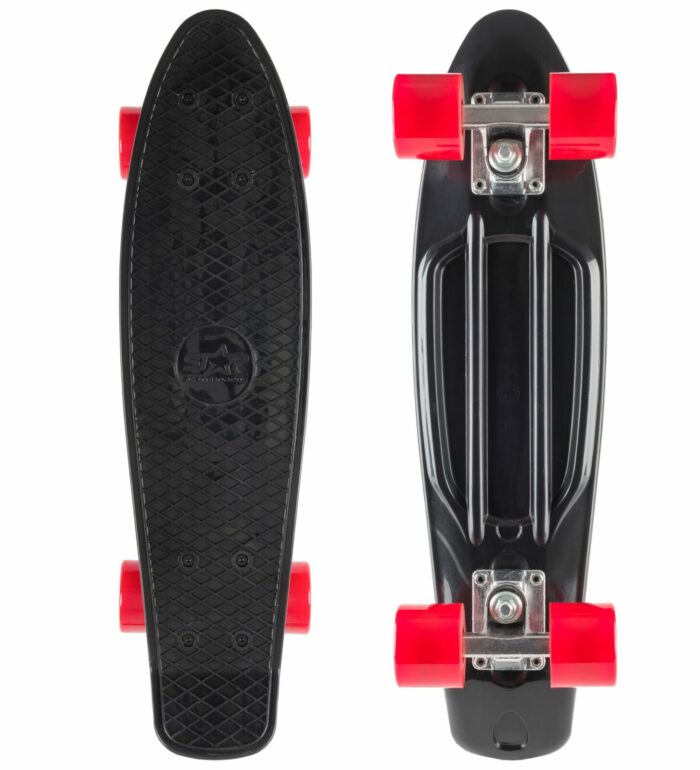 STAR SKATEBOARDS Vintage Skateboard, Retro Cruiser 60mm, zwart / rood