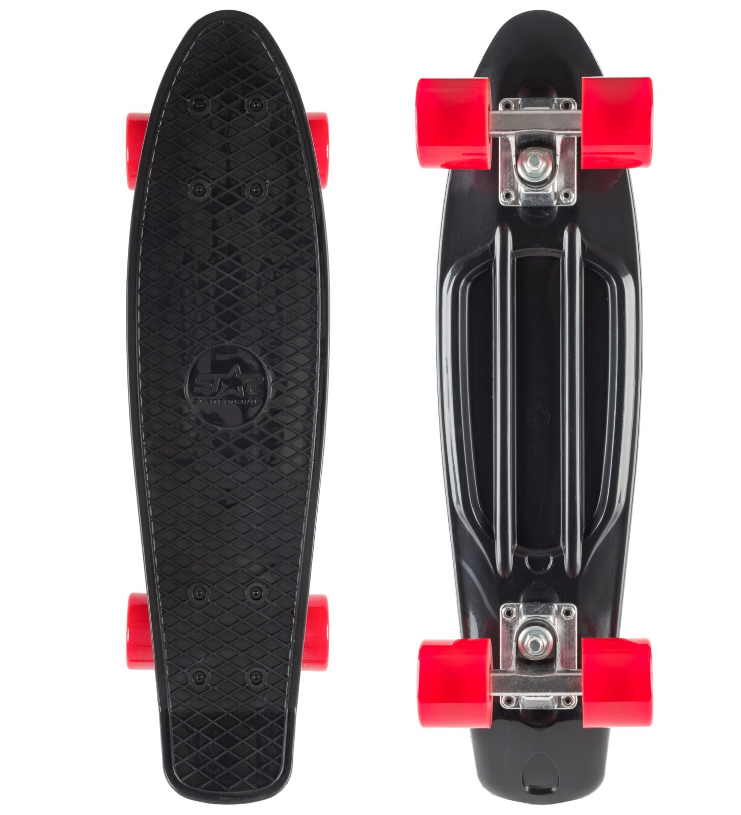 STAR SKATEBOARDS Vintage Skateboard, Retro Cruiser 60mm, zwart / rood