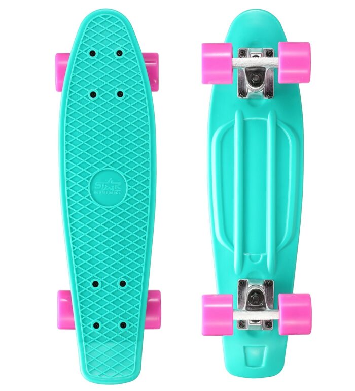 STAR SKATEBOARDS Vintage Skateboard, Retro Cruiser 60mm, turquoise / paars