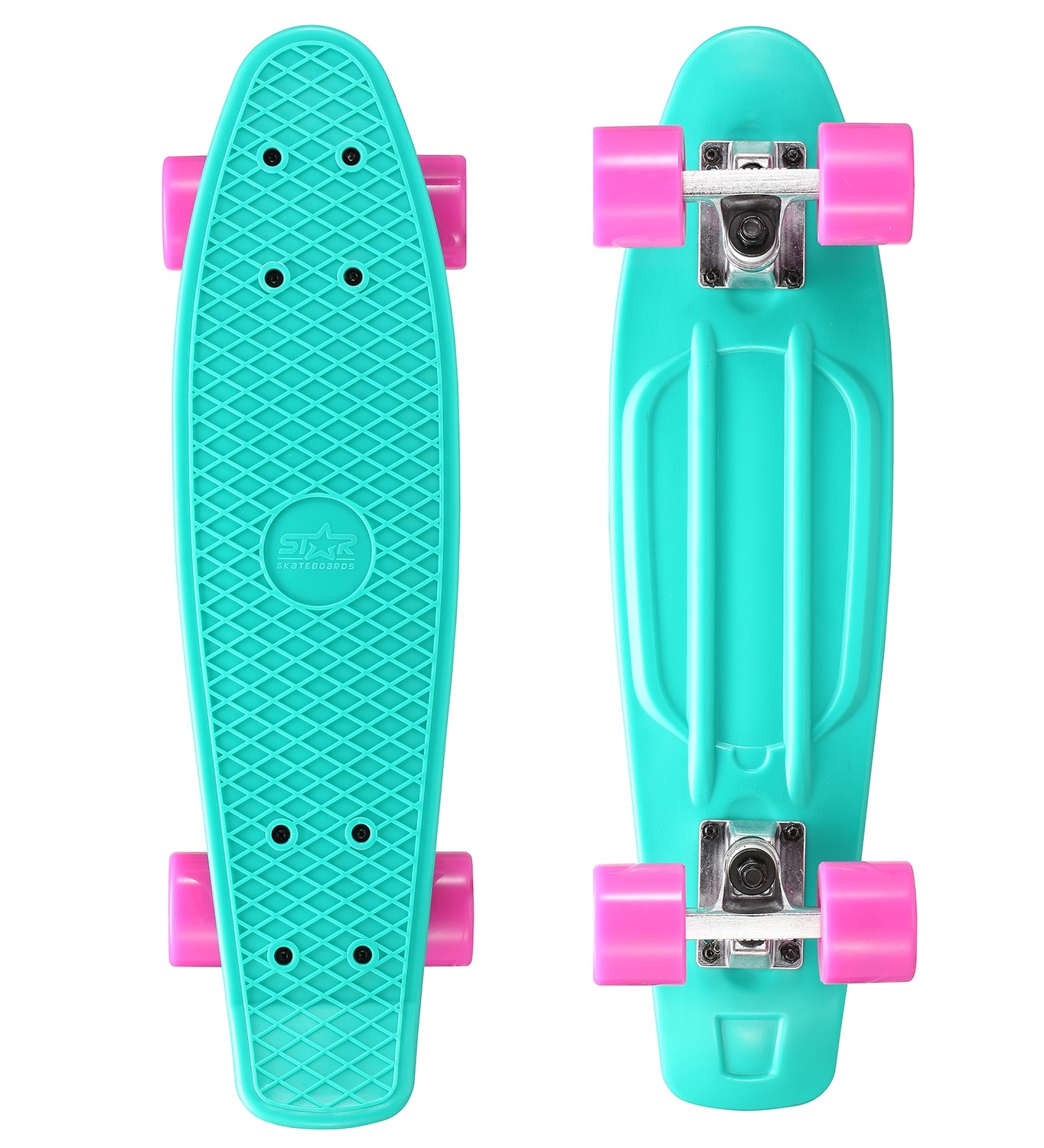 STAR SKATEBOARDS Vintage Skateboard, Retro Cruiser 60mm, turquoise / paars