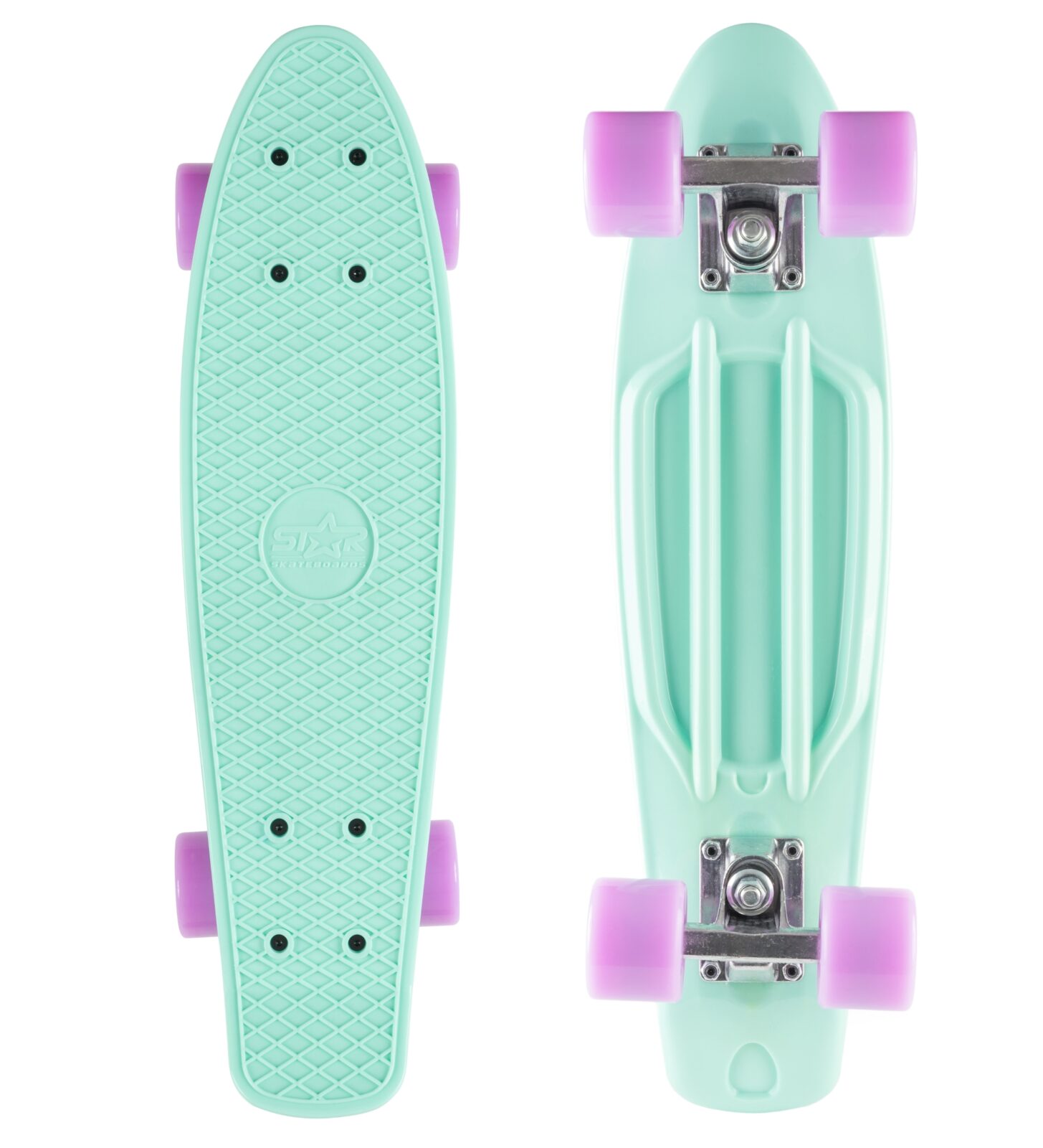 STAR SKATEBOARDS Vintage Skateboard, Retro Cruiser 60mm, mint / lila