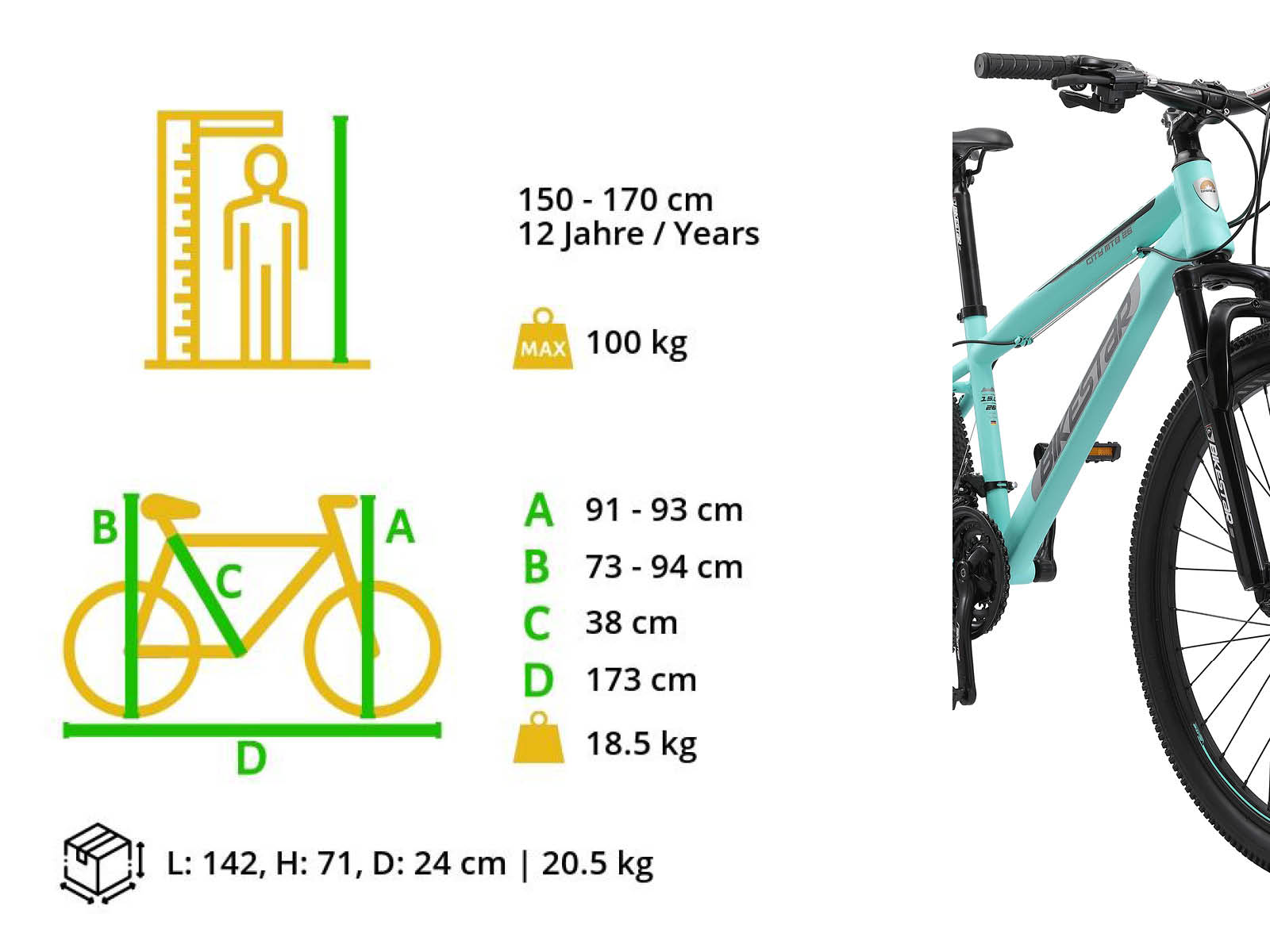 Bikestar Hardtail MTB Staal M 26 Inch 21 Speed mintgroen/zilver - Afbeelding 6