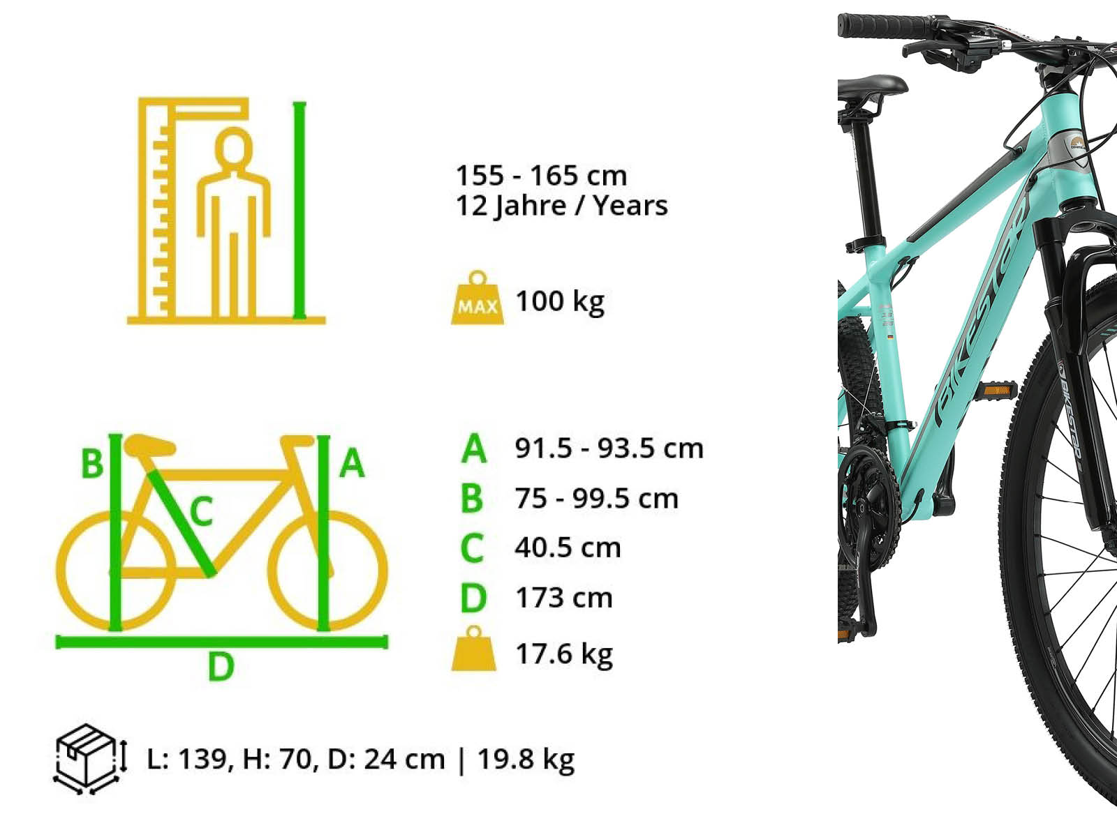 Bikestar Hardtail MTB Alu Sport M 26 Inch 21 Speed mintgroen - Afbeelding 6