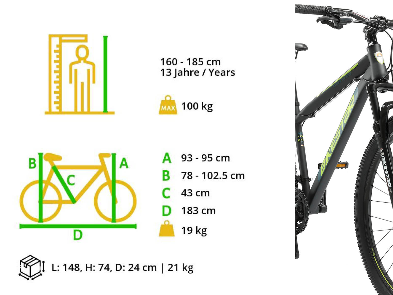 Bikestar Hardtail Staal MTB Medium 27,5 Inch 21 Speed zwart/blauw - Afbeelding 6