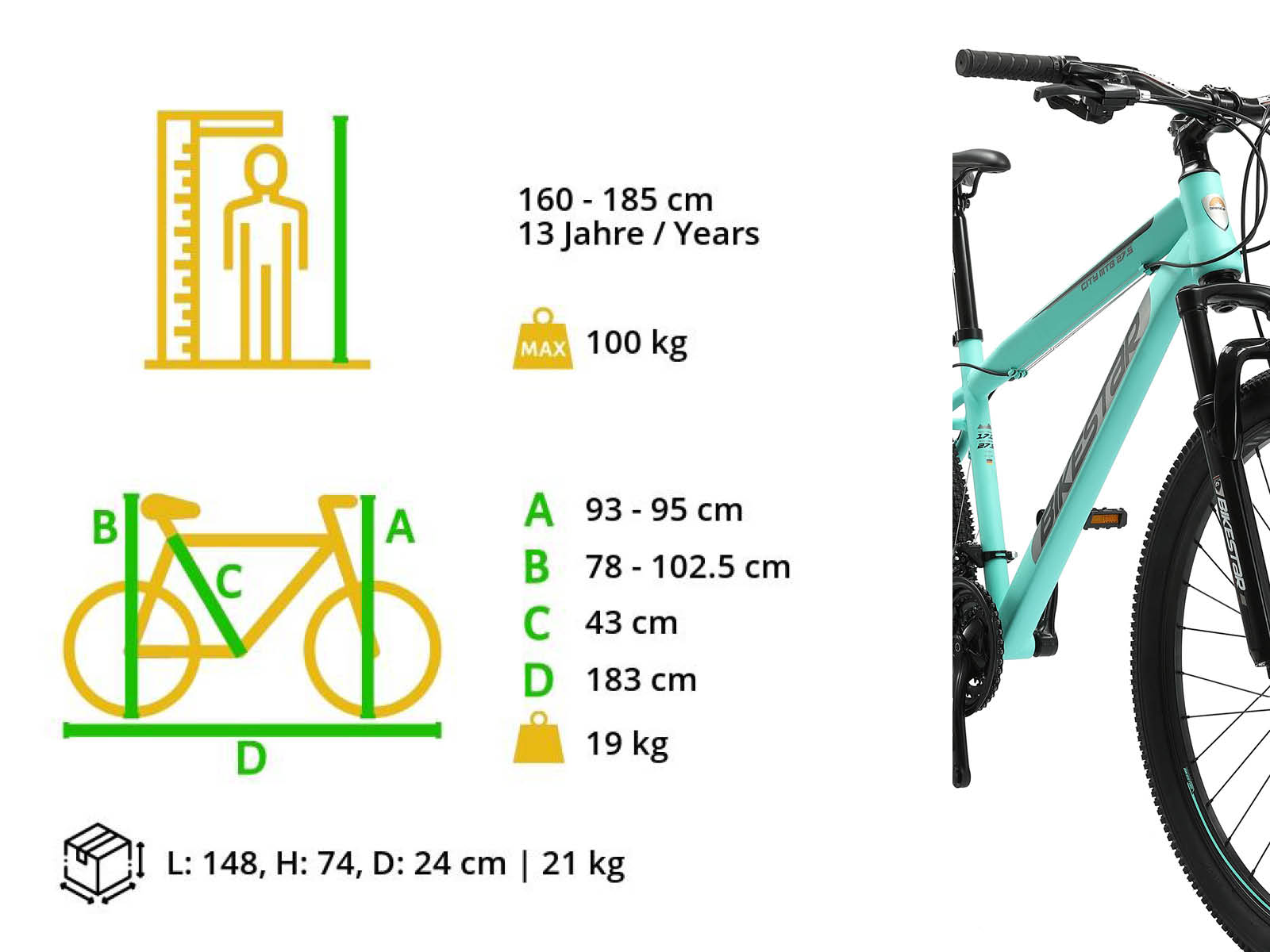 Bikestar Hardtail Staal MTB Medium 27,5 Inch 21 Speed turqoise - Afbeelding 6