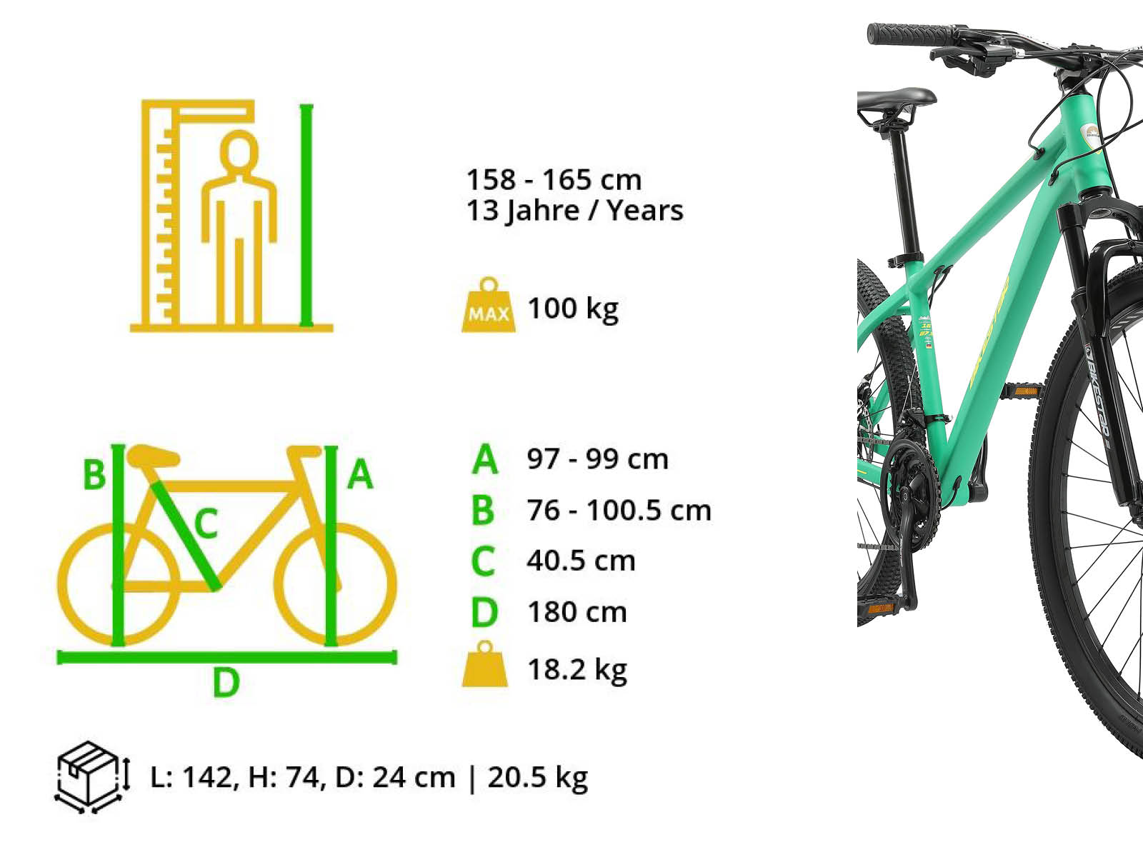 Bikestar Hardtail MTB Alu Sport M 27.5 Inch 21 Speed Mintgroen - Afbeelding 6