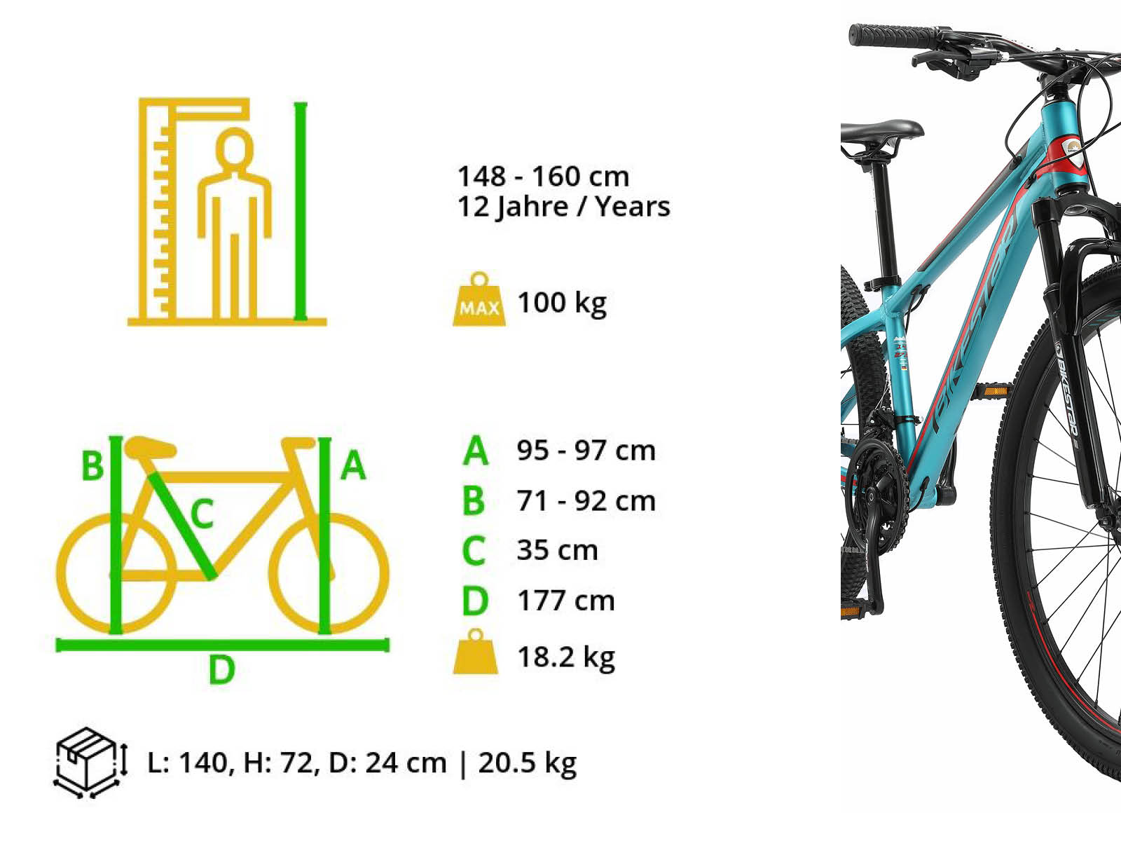 Bikestar Hardtail MTB Alu Sport S 27.5 Inch 21 Speed Turquoise - Afbeelding 6