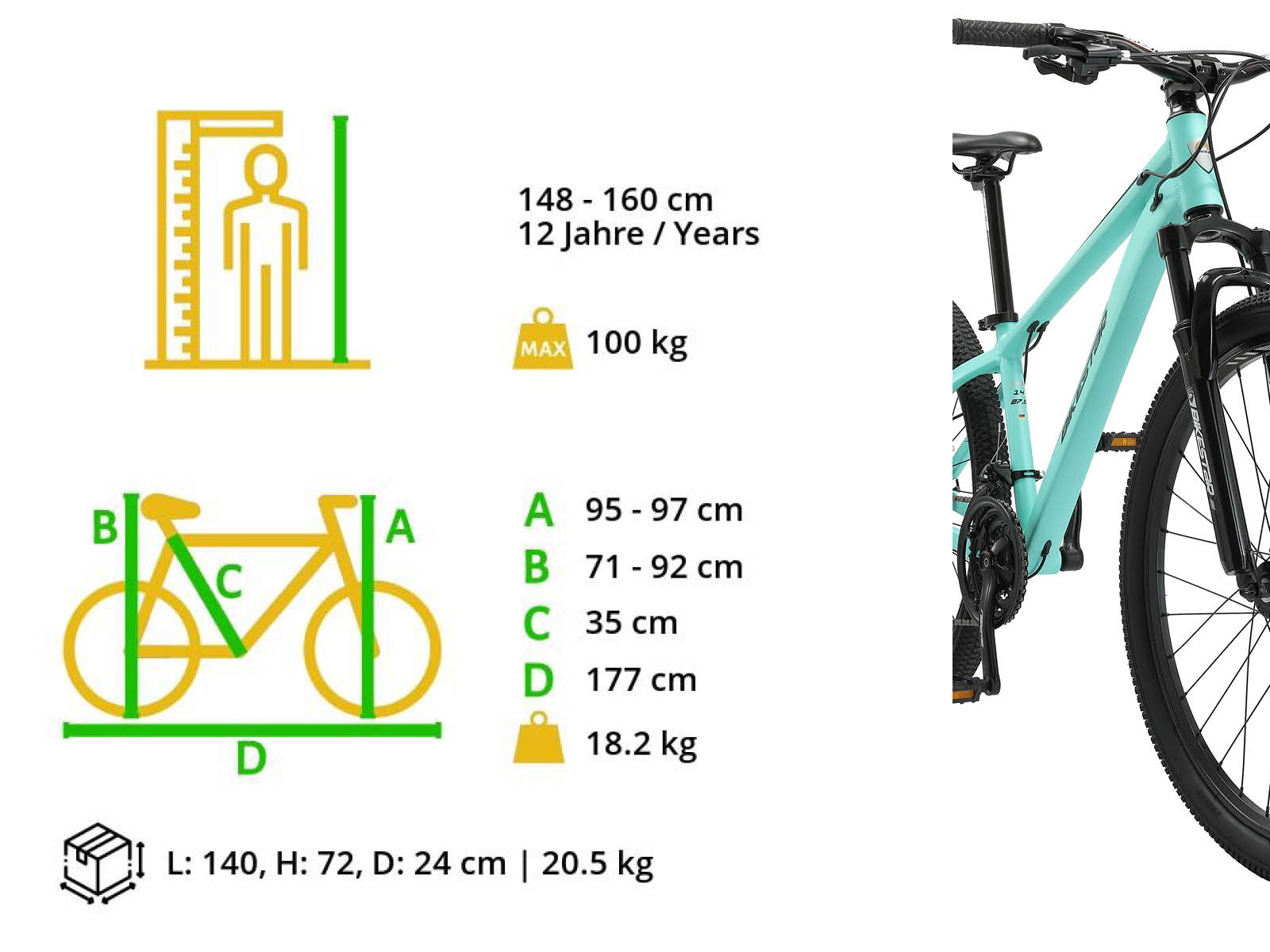 Bikestar Hardtail MTB Alu Sport S 27.5 Inch 21 Speed Mintgroen - Afbeelding 6