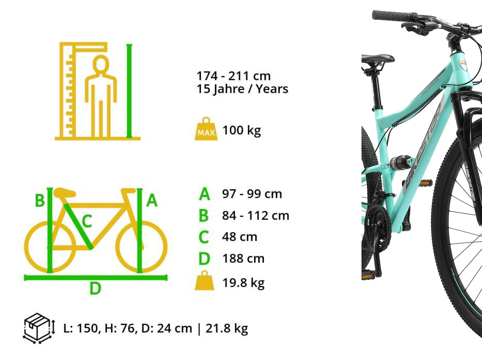Bikestar Fully MTB Staal Medium 29 Inch 21 Speed Mintgroen - Afbeelding 6
