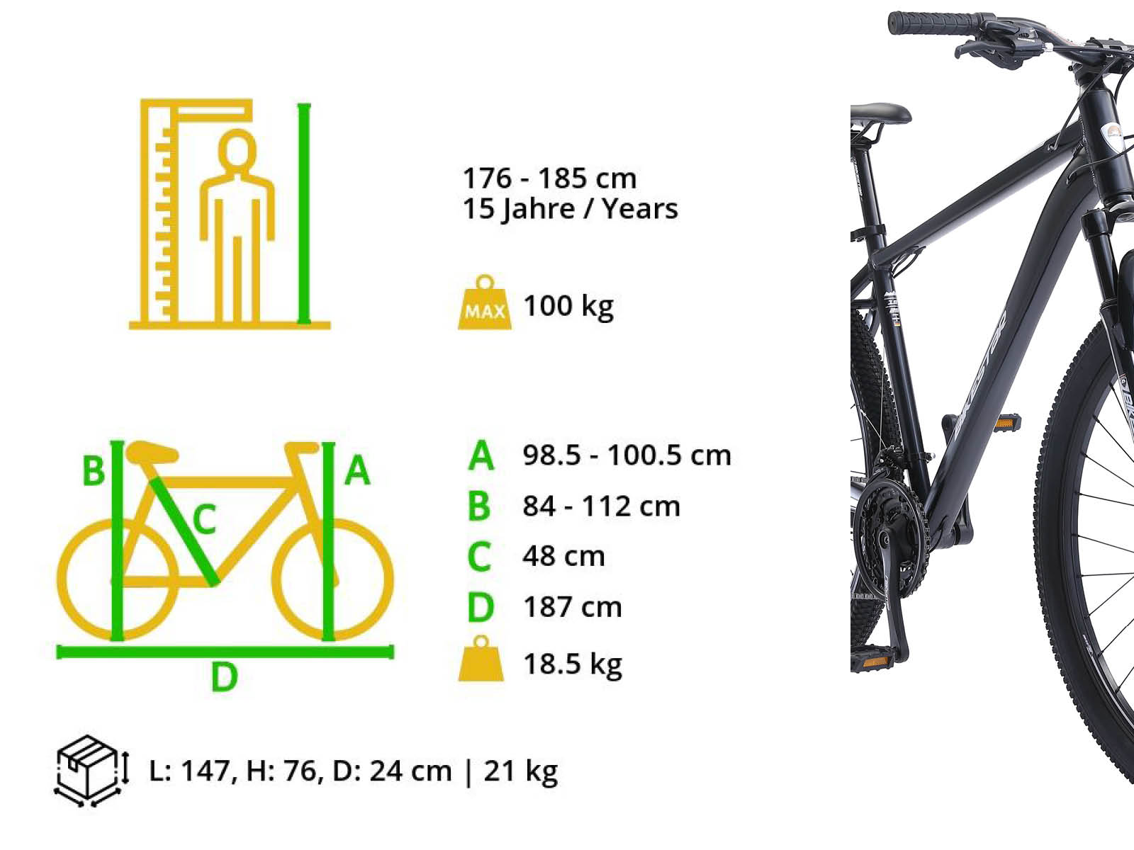 Bikestar Hardtail MTB Alu Sport Large 29 Inch 21 Speed zwart/zilver - Afbeelding 6