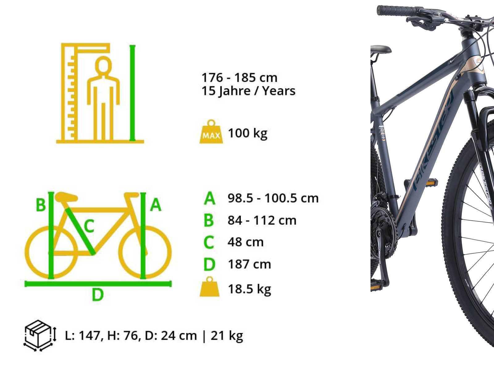 Bikestar Hardtail MTB Alu Sport Large 29 Inch 21 Speed grijs/goud - Afbeelding 6