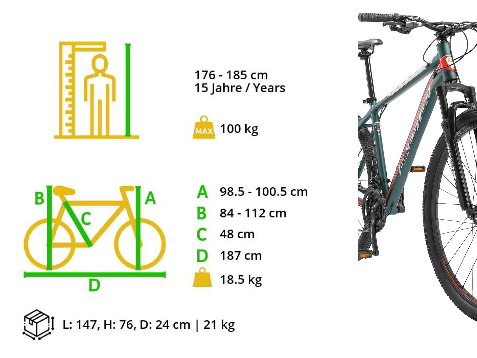 Bikestar Hardtail MTB Alu Sport Large 29 Inch 21 Speed petrol/rood - Afbeelding 6