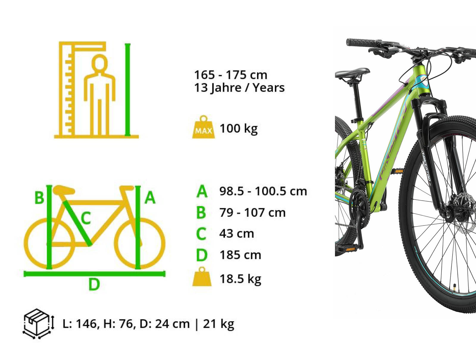 Bikestar Hardtail MTB Alu Sport Medium 29 Inch 21 Speed Groen - Afbeelding 6