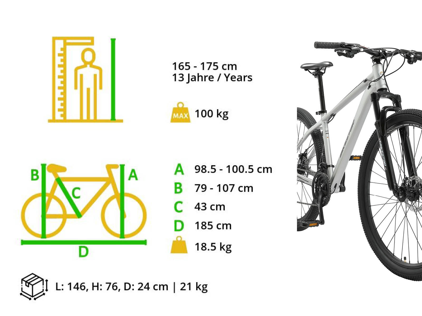Bikestar Hardtail MTB Alu Sport Medium 29 Inch 21 Speed Zilver - Afbeelding 6