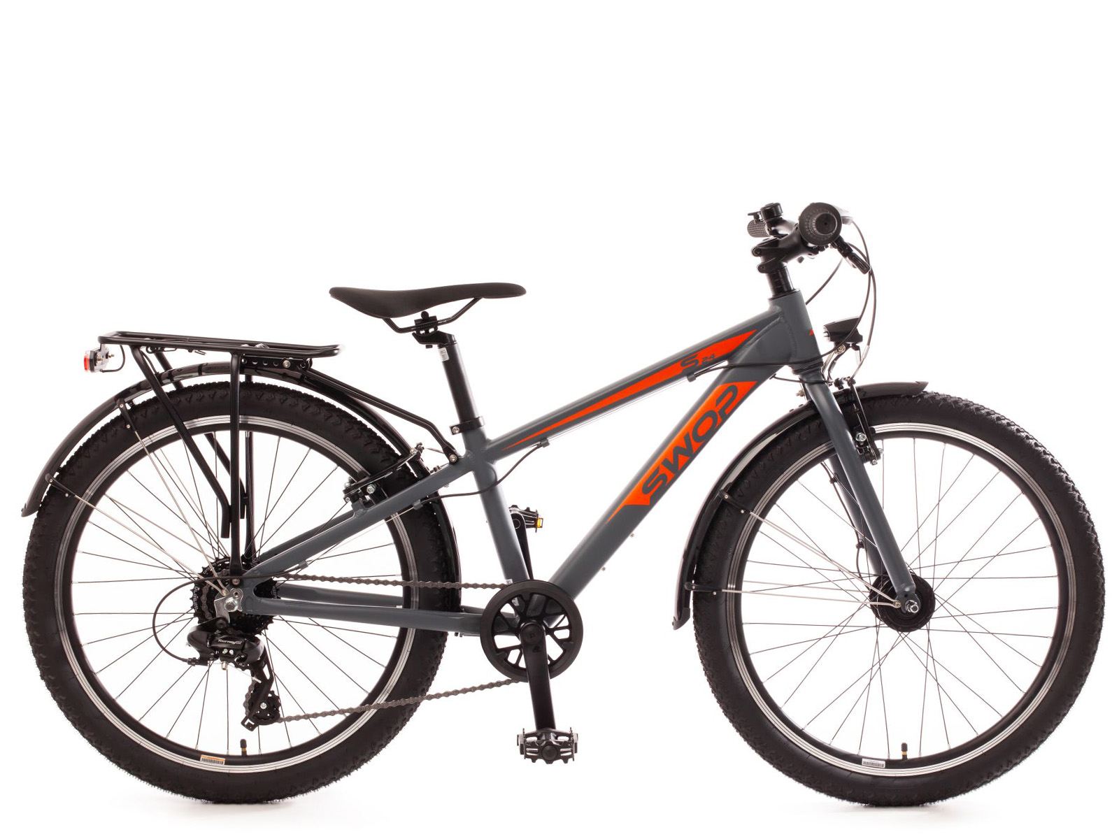 mountainbike kinderfiets 8 versnellingen grijs SWOP