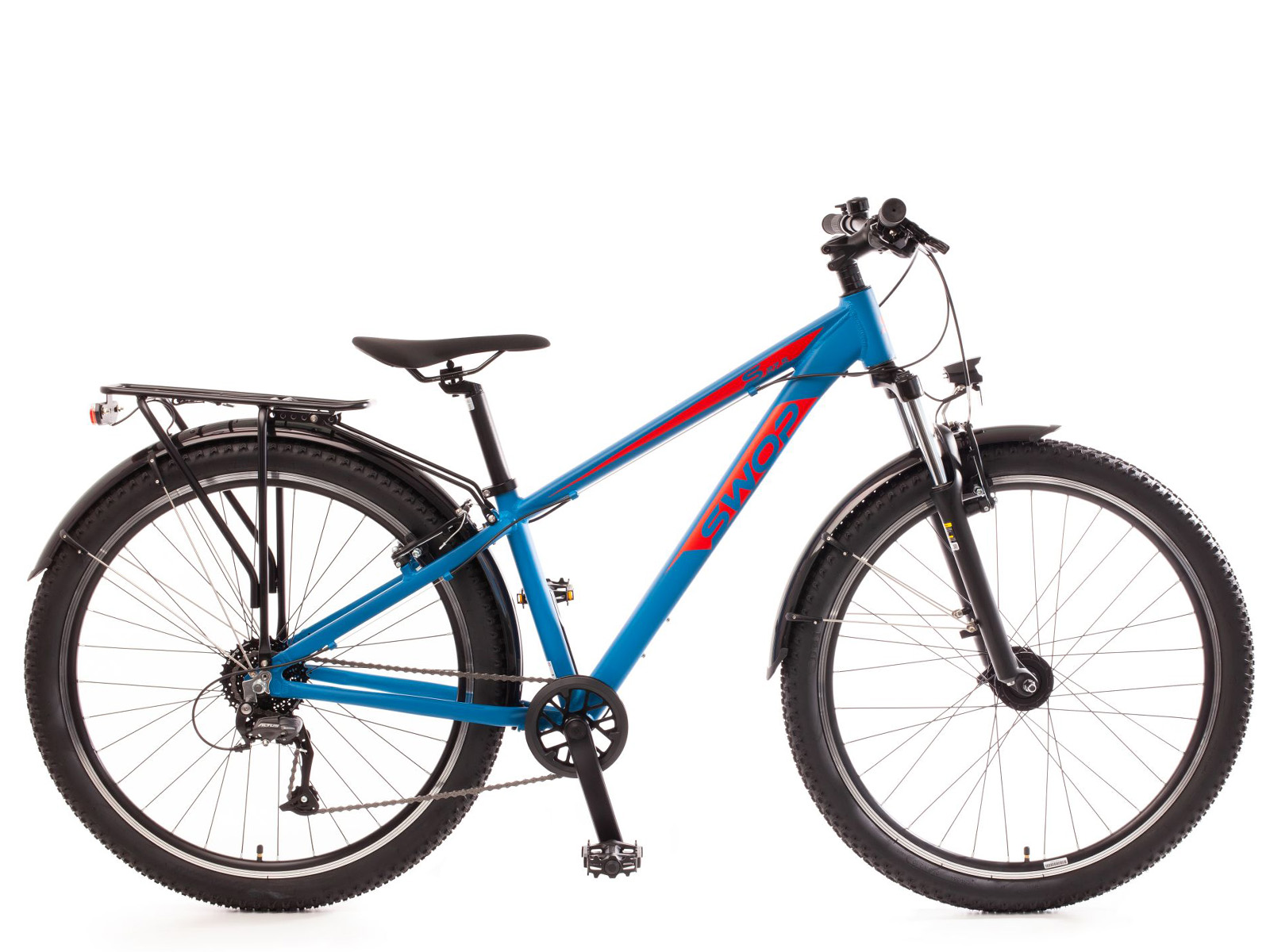 mountainbike kinderfiets 9 versnellingen SWOP blauw