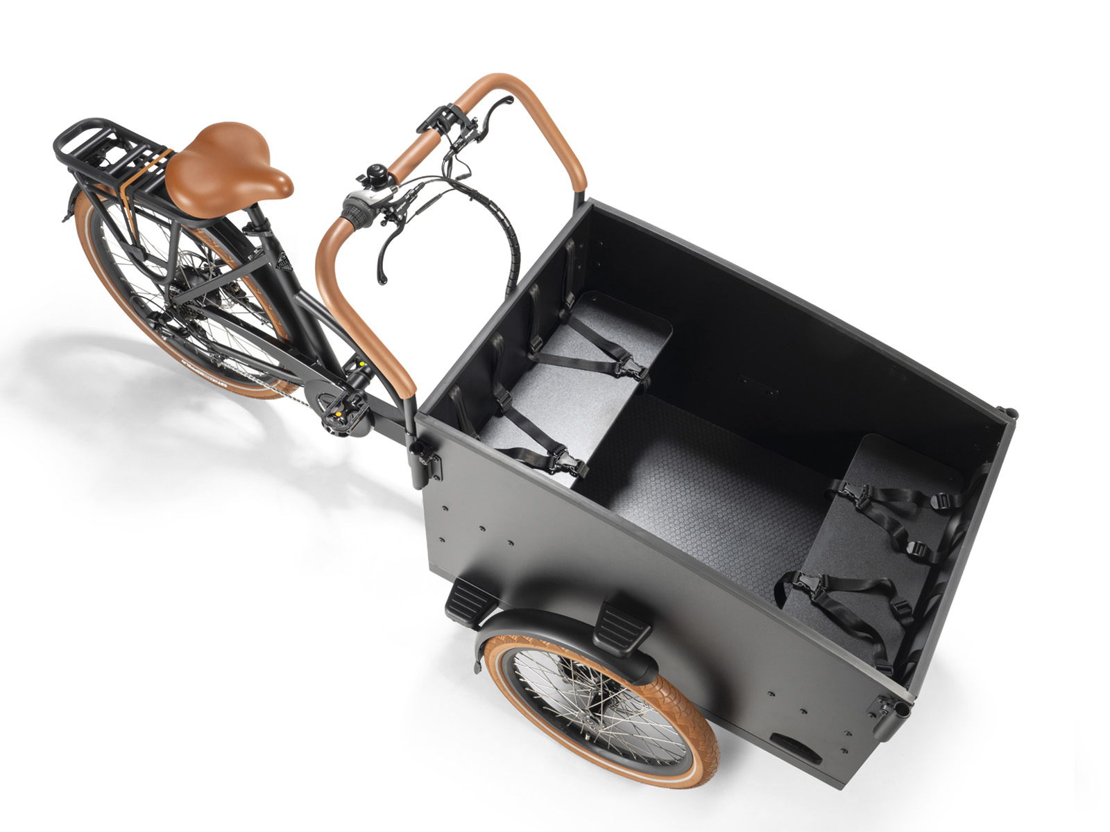 Villette Cargeau elektrische bakfiets met achterwielmotor schijfremmen en huif, zwart/bruin - Afbeelding 6