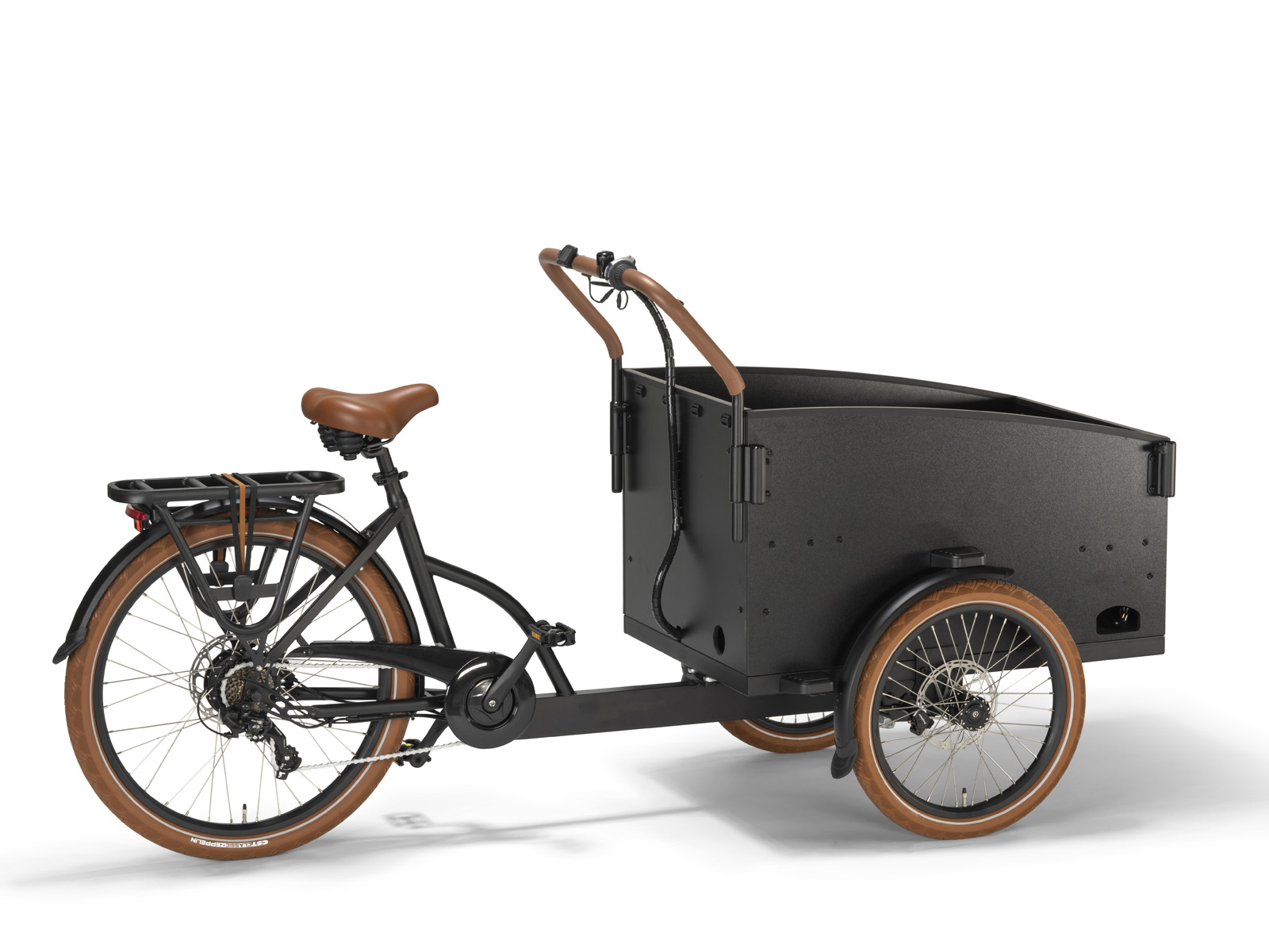 Villette Cargeau elektrische bakfiets met achterwielmotor schijfremmen en huif, zwart/bruin - Afbeelding 5