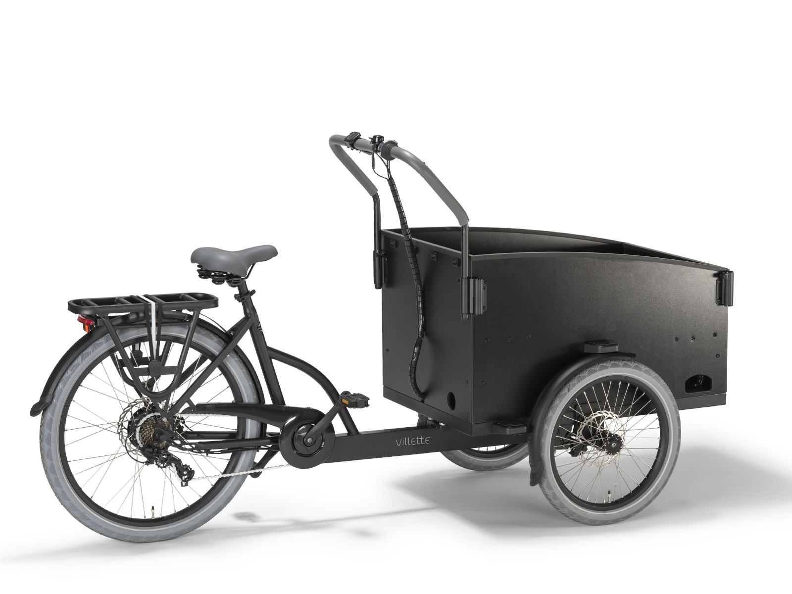 Villette Cargeau elektrische bakfiets met achterwielmotor schijfremmen en huif, zwart/grijs - Afbeelding 4