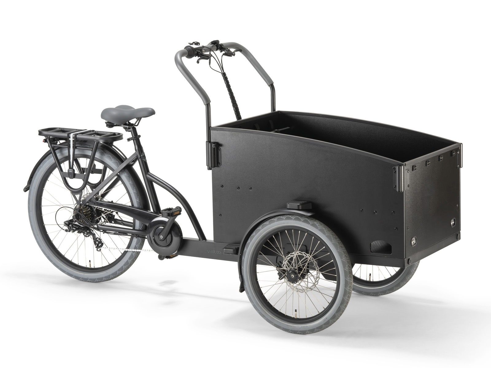 Villette Cargeau elektrische bakfiets met achterwielmotor schijfremmen en huif, zwart/grijs - Afbeelding 3