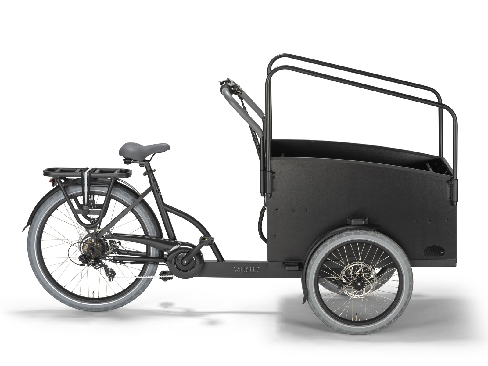 Villette Cargeau elektrische bakfiets met achterwielmotor schijfremmen en huif, zwart/grijs - Afbeelding 2