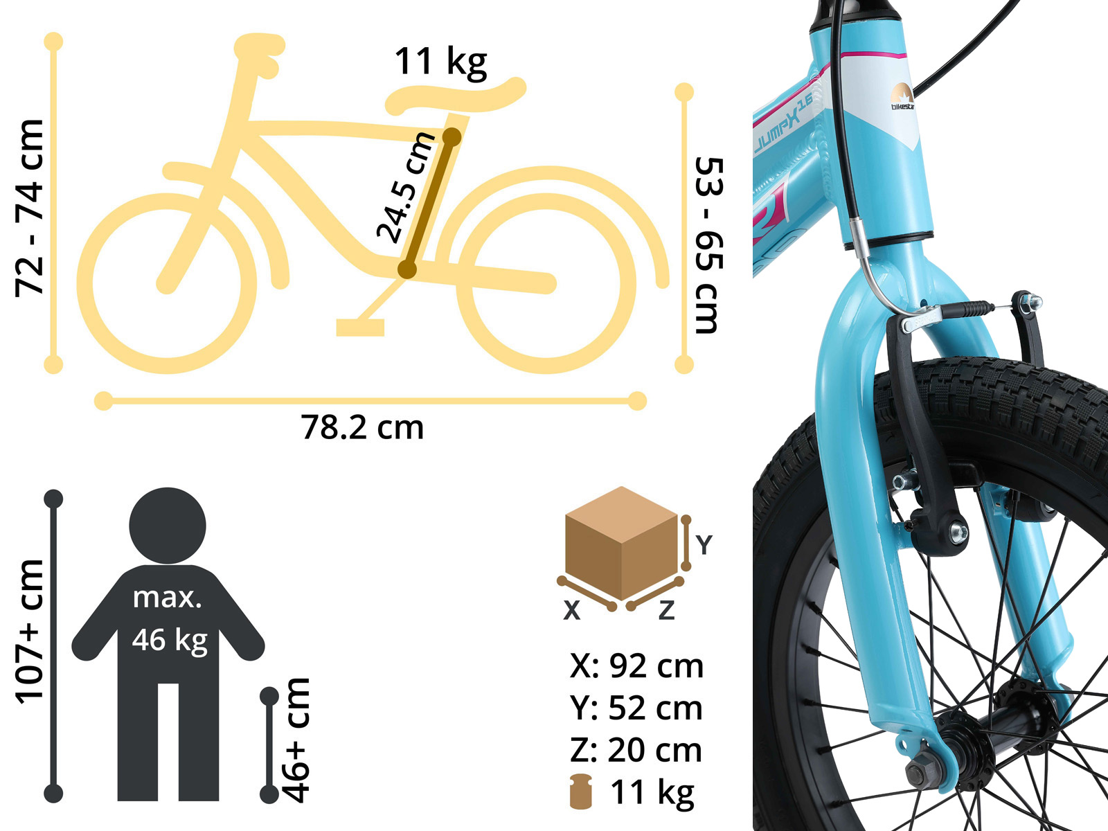 Bikestar kinderfiets Mountainbike alu 16 inch turquoise/wit - Afbeelding 6