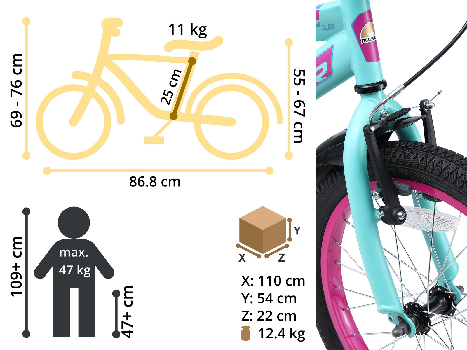 Bikestar kinderfiets Urban Jungle 18 inch turquoise/roze - Afbeelding 6