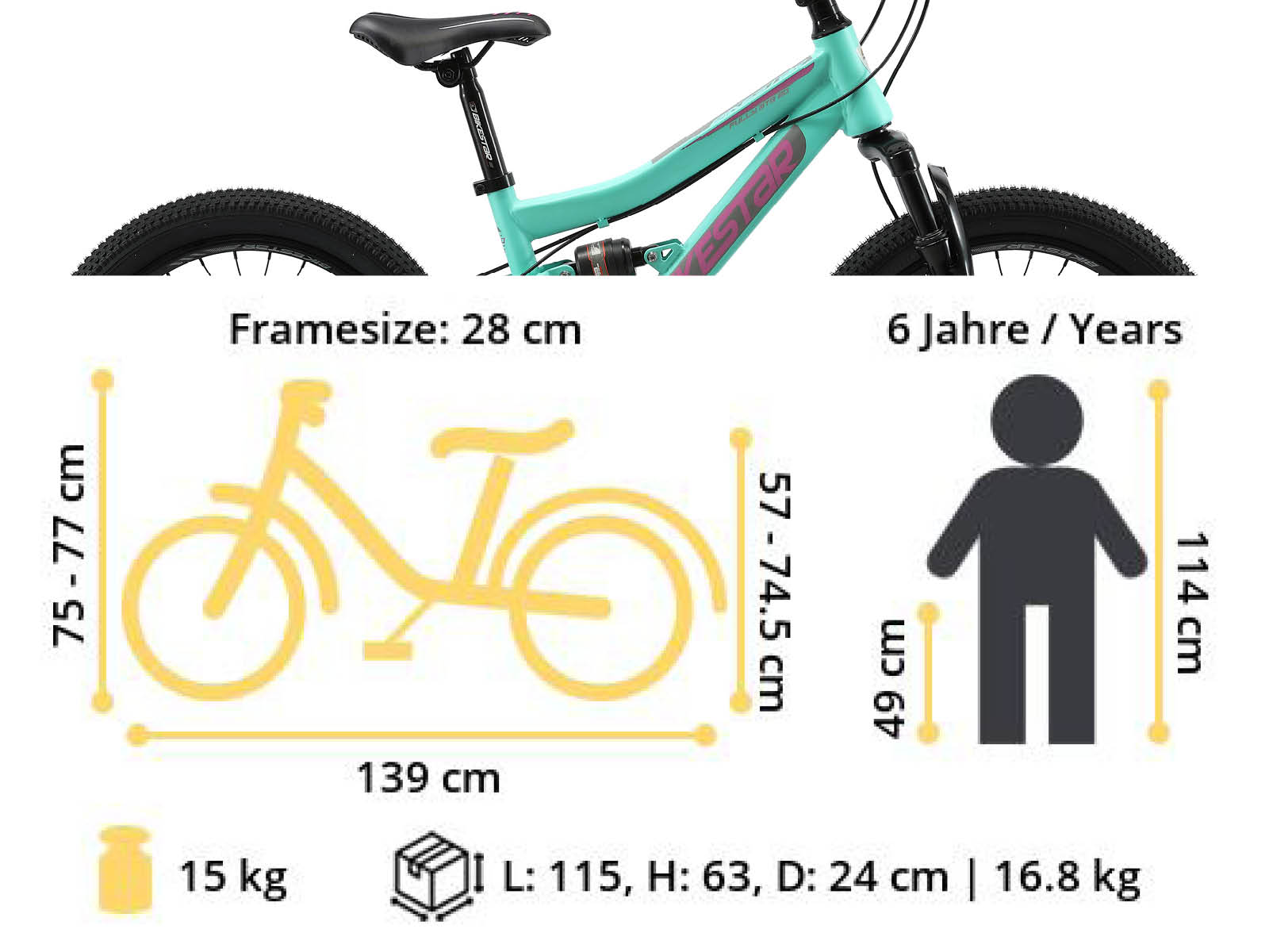 Bikestar MTB Fully staal 21speed 24inch mintgroen/roze - Afbeelding 6