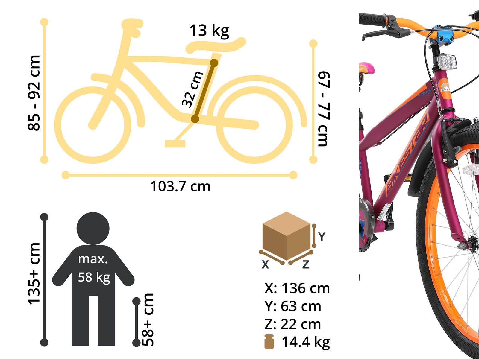 Bikestar kinderfiets Urban Jungle 24 inch paars/oranje - Afbeelding 6