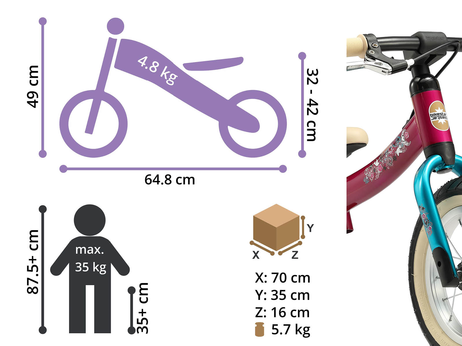 Bikestar meegroei loopfiets Sport 12 inch, paars/turquiose - Afbeelding 5