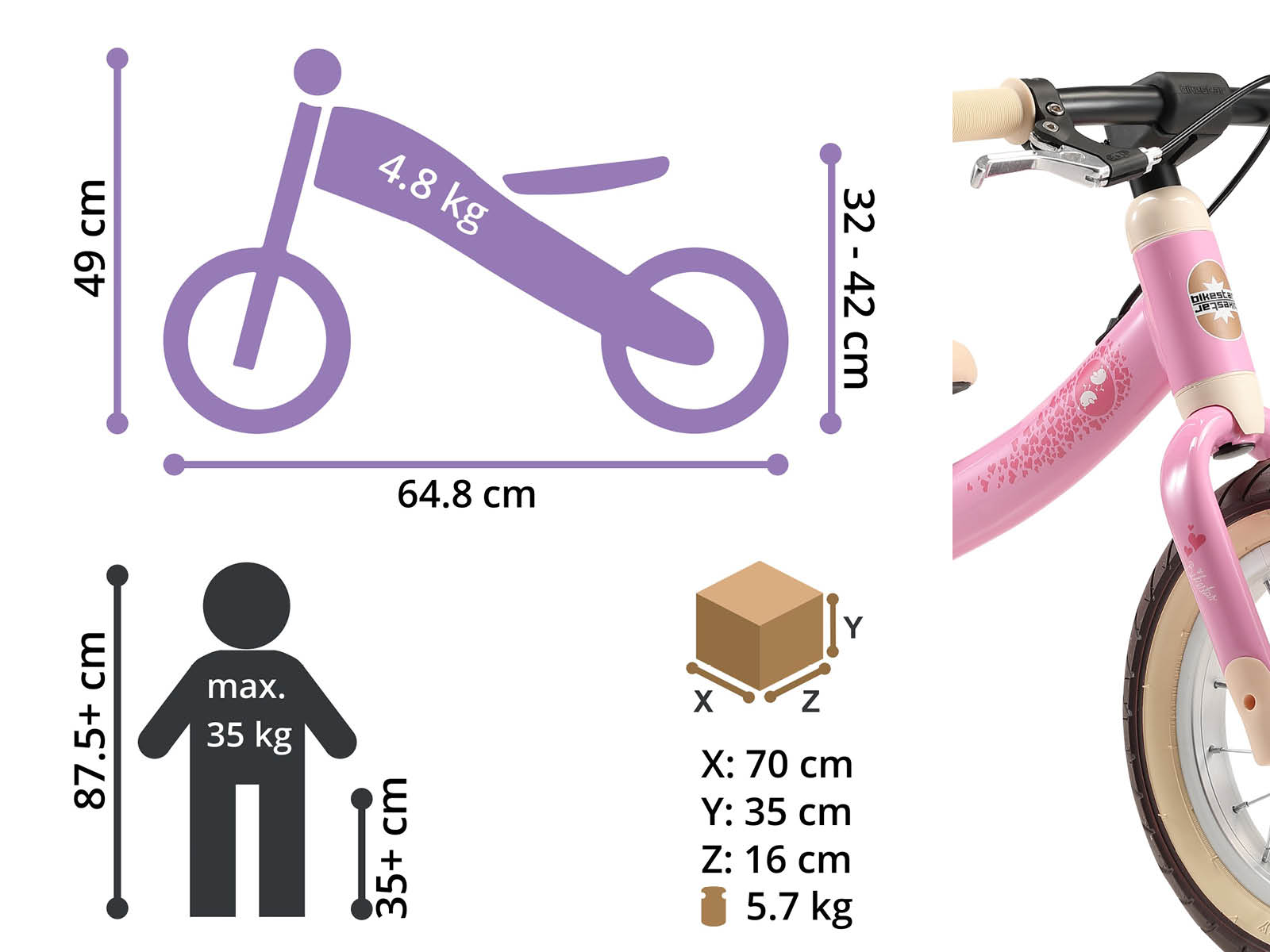 Bikestar meegroei loopfiets Sport 12 inch, lichtroze - Afbeelding 5